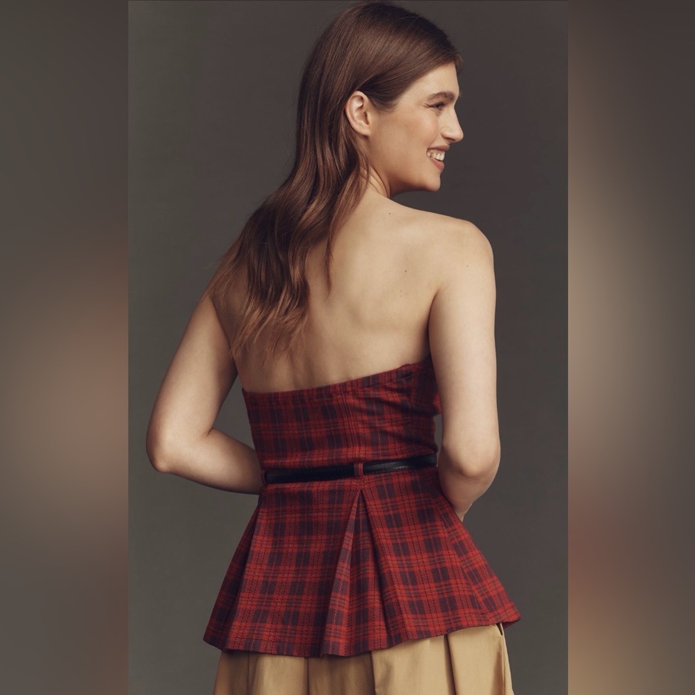 Anthropologie by Maeve Tartan Plaid Strapless Top - Picture 2 of 8